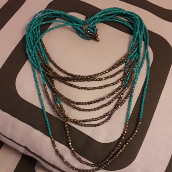 Necklace Turquoise and Bronze Beaded - Picture 3 of 6